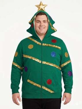 Mad Engine Christmas Tree Hoodie Size XL Green Costume Ugly Christmas Sweater